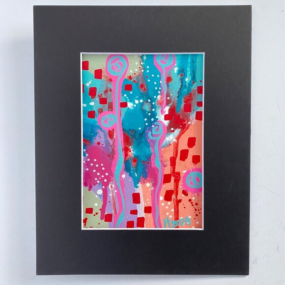 Summer Pop 1 Original Art Acrylic Painting Turquoise Pink Red Frame Ready 8x10in - Picture 4 of 6